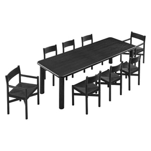 Modway Furniture Alvia Scandinavian Oak Extendable Dining Set with Woven Rope Chairs Seats Ten Black EEI-7555-BLK