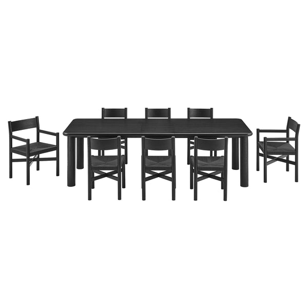 Modway Furniture Alvia Scandinavian Oak Extendable Dining Set with Woven Rope Chairs Seats Ten Black EEI-7555-BLK