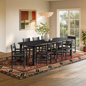 Modway Furniture Alvia Scandinavian Oak Extendable Dining Set with Woven Rope Chairs Seats Ten Black EEI-7555-BLK
