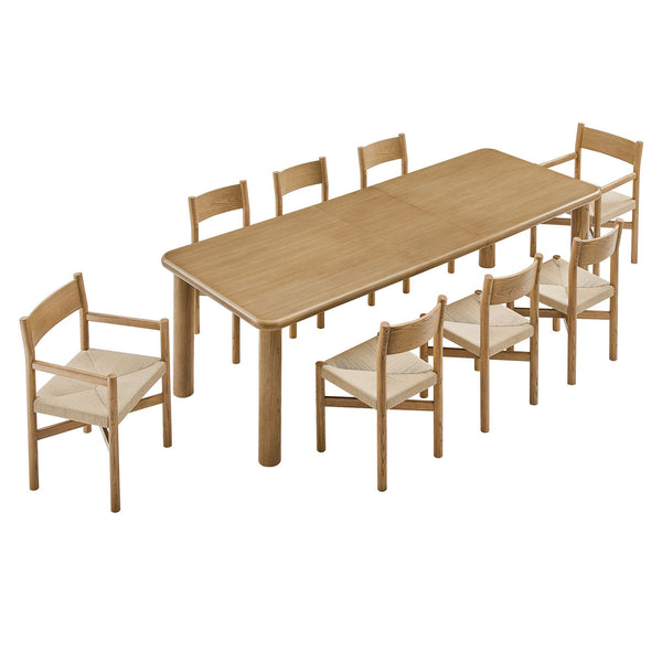 Modway Furniture Alvia Scandinavian Oak Extendable Dining Set with Woven Rope Chairs Seats Ten Brown EEI-7555-WOA
