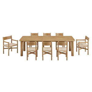 Modway Furniture Alvia Scandinavian Oak Extendable Dining Set with Woven Rope Chairs Seats Ten Brown EEI-7555-WOA