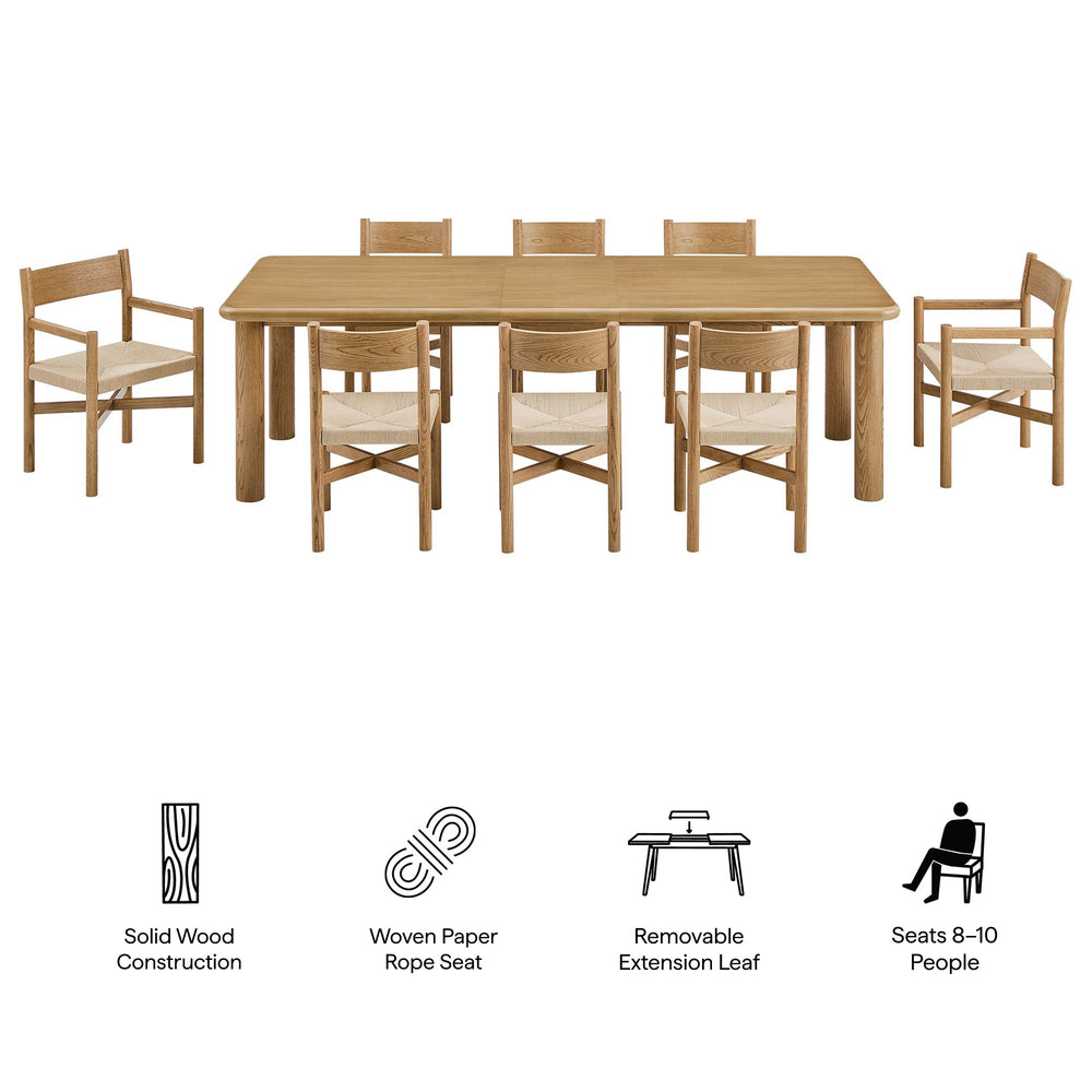 Modway Furniture Alvia Scandinavian Oak Extendable Dining Set with Woven Rope Chairs Seats Ten Brown EEI-7555-WOA