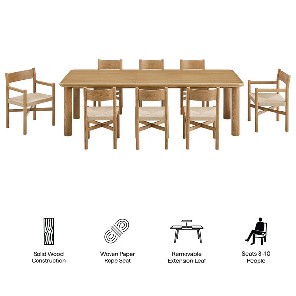 Modway Furniture Alvia Scandinavian Oak Extendable Dining Set with Woven Rope Chairs Seats Ten Brown EEI-7555-WOA