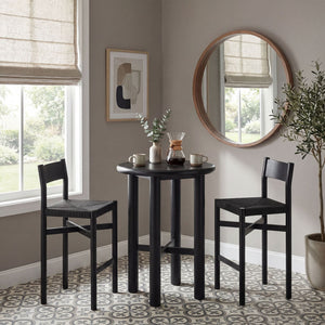 Modway Furniture Alvia Solid Oak Round Bar Table Set with Woven Rope Stools for Kitchen or Nook Black EEI-7556-BLK