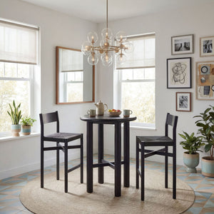 Modway Furniture Alvia Solid Oak Round Bar Table Set with Woven Rope Stools for Kitchen or Nook Black EEI-7556-BLK