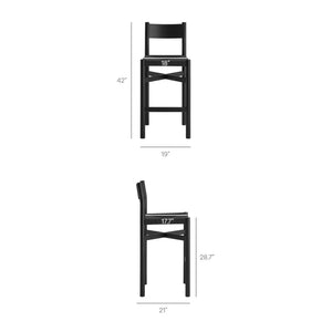 Modway Furniture Alvia Solid Oak Round Bar Table Set with Woven Rope Stools for Kitchen or Nook Black EEI-7556-BLK