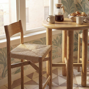 Modway Furniture Alvia Solid Oak Round Bar Table Set with Woven Rope Stools for Kitchen or Nook Brown EEI-7556-WOA