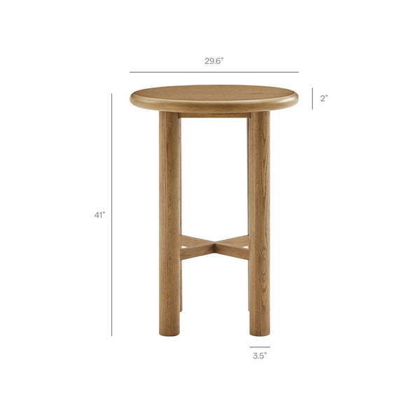 Modway Furniture Alvia Solid Oak Round Bar Table Set with Woven Rope Stools for Kitchen or Nook Brown EEI-7556-WOA