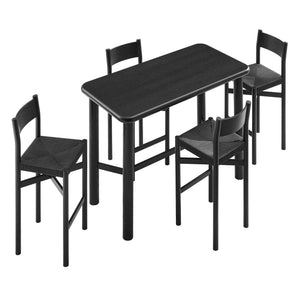 Modway Furniture Alvia Modway 5 Piece Solid Oak Bar Set with Woven Rope Seats for Kitchen Dining Black EEI-7557-BLK