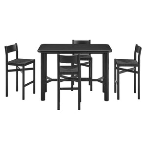 Modway Furniture Alvia Modway 5 Piece Solid Oak Bar Set with Woven Rope Seats for Kitchen Dining Black EEI-7557-BLK