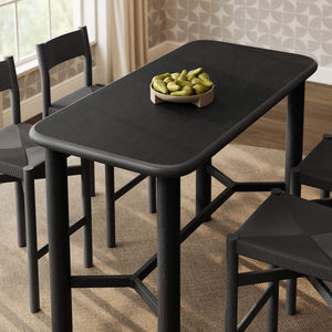 Modway Furniture Alvia Modway 5 Piece Solid Oak Bar Set with Woven Rope Seats for Kitchen Dining Black EEI-7557-BLK