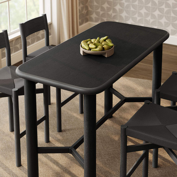 Modway Furniture Alvia Modway 5 Piece Solid Oak Bar Set with Woven Rope Seats for Kitchen Dining Black EEI-7557-BLK