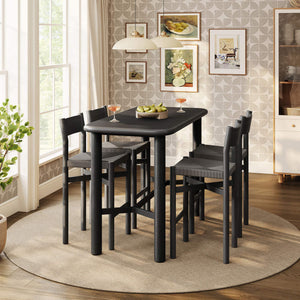 Modway Furniture Alvia Modway 5 Piece Solid Oak Bar Set with Woven Rope Seats for Kitchen Dining Black EEI-7557-BLK