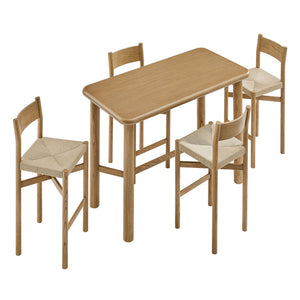 Modway Furniture Alvia Modway 5 Piece Solid Oak Bar Set with Woven Rope Seats for Kitchen Dining Brown EEI-7557-WOA