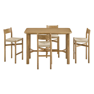 Modway Furniture Alvia Modway 5 Piece Solid Oak Bar Set with Woven Rope Seats for Kitchen Dining Brown EEI-7557-WOA