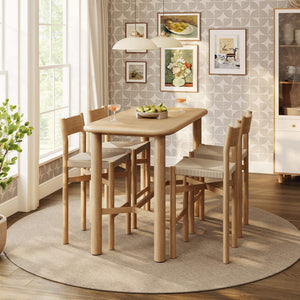 Modway Furniture Alvia Modway 5 Piece Solid Oak Bar Set with Woven Rope Seats for Kitchen Dining Brown EEI-7557-WOA