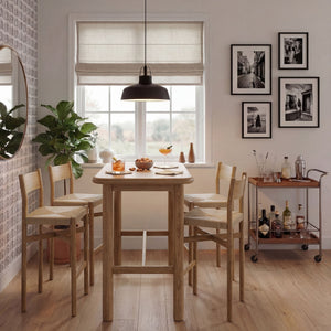 Modway Furniture Alvia Modway 5 Piece Solid Oak Bar Set with Woven Rope Seats for Kitchen Dining Brown EEI-7557-WOA