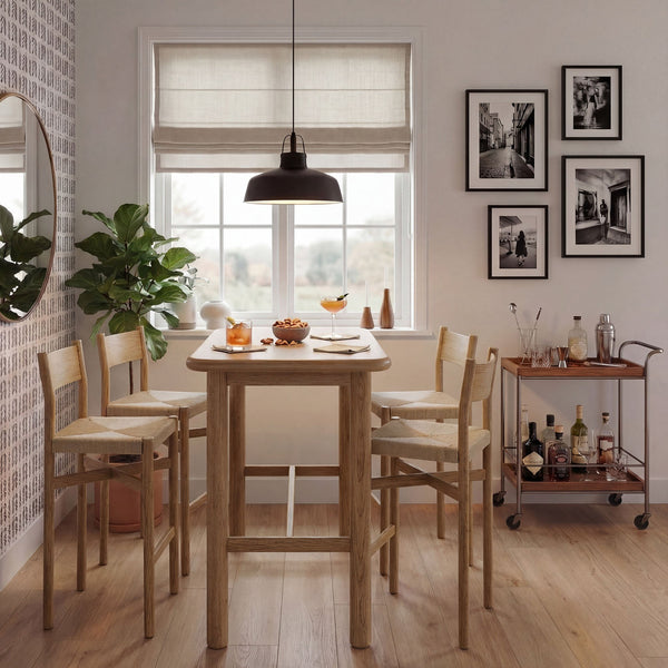 Modway Furniture Alvia Modway 5 Piece Solid Oak Bar Set with Woven Rope Seats for Kitchen Dining Brown EEI-7557-WOA