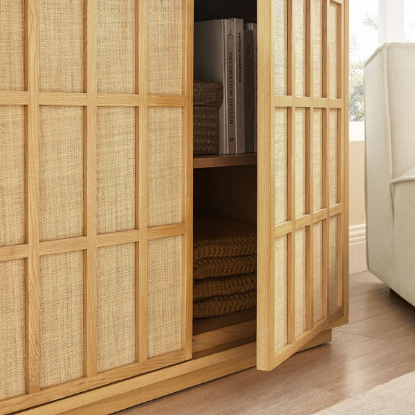 Modway Furniture Aiko Japandi Accent Cabinet with Woven Ash Wood Panels for Modern Living Spaces EEI-7558-LOA