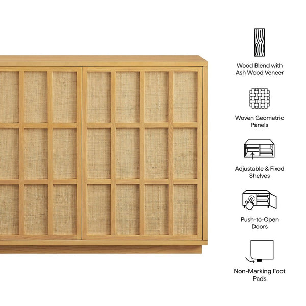 Modway Furniture Aiko Japandi Accent Cabinet with Woven Ash Wood Panels for Modern Living Spaces EEI-7558-LOA