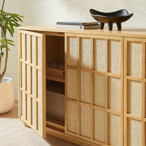 Modway Furniture Aiko Japandi Ash Wood Sideboard with Woven Panel Doors for Dining or Living Rooms EEI-7559-LOA