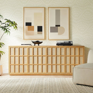 Modway Furniture Aiko Japandi Ash Wood Sideboard with Woven Panel Doors for Dining or Living Rooms EEI-7559-LOA