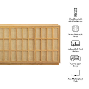 Modway Furniture Aiko Japandi Ash Wood Sideboard with Woven Panel Doors for Dining or Living Rooms EEI-7559-LOA