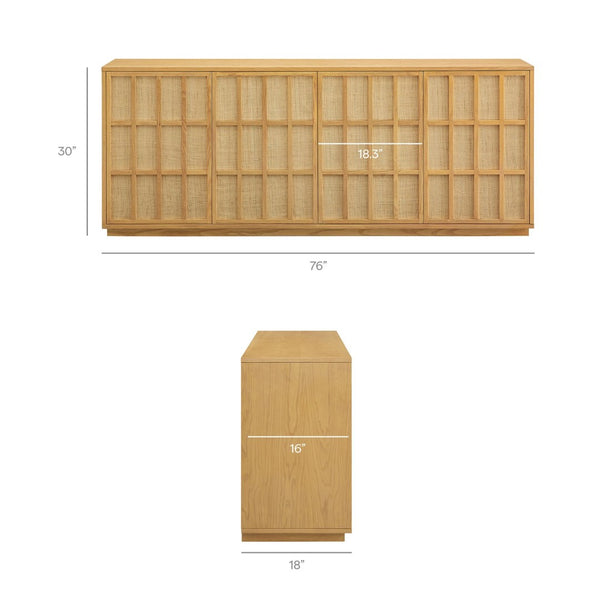 Modway Furniture Aiko Japandi Ash Wood Sideboard with Woven Panel Doors for Dining or Living Rooms EEI-7559-LOA