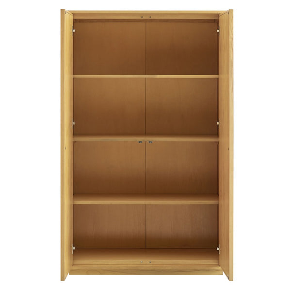 Modway Furniture Aiko Japandi Tall Storage Cabinet with Woven Panel Doors and Ash Wood Veneer Frame EEI-7560-LOA