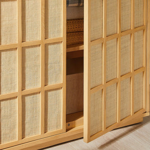 Modway Furniture Aiko Japandi Tall Storage Cabinet with Woven Panel Doors and Ash Wood Veneer Frame EEI-7560-LOA