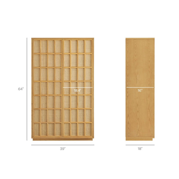 Modway Furniture Aiko Japandi Tall Storage Cabinet with Woven Panel Doors and Ash Wood Veneer Frame EEI-7560-LOA