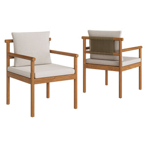 Modway Furniture Eleni Solid Teak Outdoor Dining Set Seats Six with Rope Accent Armchairs Natural Sail EEI-7563-NAT-SAI