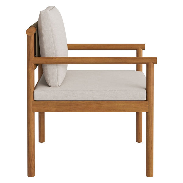 Modway Furniture Eleni Solid Teak Outdoor Dining Chair with Woven Rope Back for Patio Decks Natural Sail EEI-7561-NAT-SAI
