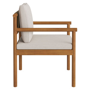 Modway Furniture Eleni Solid Teak Outdoor Dining Set Seats Six with Rope Accent Armchairs Natural Sail EEI-7563-NAT-SAI