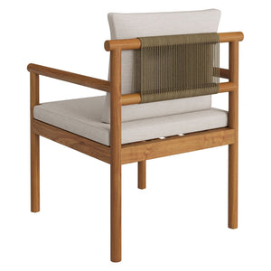 Modway Furniture Eleni Solid Teak Outdoor Dining Chair with Woven Rope Back for Patio Decks Natural Sail EEI-7561-NAT-SAI
