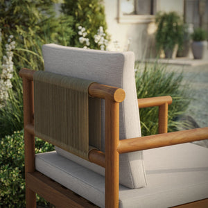Modway Furniture Eleni Solid Teak Outdoor Dining Chair with Woven Rope Back for Patio Decks Natural Sail EEI-7561-NAT-SAI