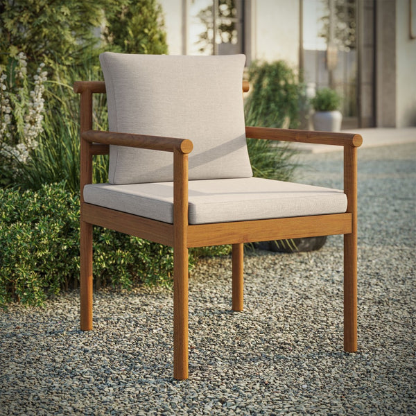 Modway Furniture Eleni Solid Teak Outdoor Dining Chair with Woven Rope Back for Patio Decks Natural Sail EEI-7561-NAT-SAI