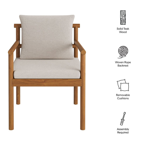Modway Furniture Eleni Solid Teak Outdoor Dining Chair with Woven Rope Back for Patio Decks Natural Sail EEI-7561-NAT-SAI