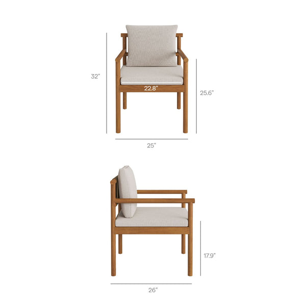 Modway Furniture Eleni Solid Teak Outdoor Dining Chair with Woven Rope Back for Patio Decks Natural Sail EEI-7561-NAT-SAI