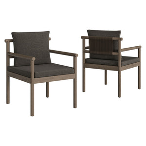 Modway Furniture Eleni Solid Teak Outdoor Dining Set Seats Six with Rope Accent Armchairs Weathered Gray Flint EEI-7563-WGR-FLI