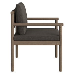Modway Furniture Eleni Solid Teak Outdoor Dining Set Seats Six with Rope Accent Armchairs Weathered Gray Flint EEI-7563-WGR-FLI