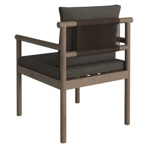 Modway Furniture Eleni Solid Teak Outdoor Dining Chair with Woven Rope Back for Patio Decks Weathered Gray Flint EEI-7561-WGR-FLI