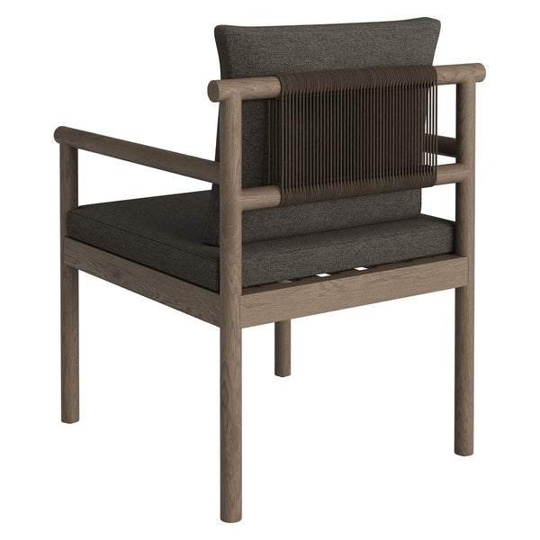 Modway Furniture Eleni Solid Teak Outdoor Dining Chair with Woven Rope Back for Patio Decks Weathered Gray Flint EEI-7561-WGR-FLI