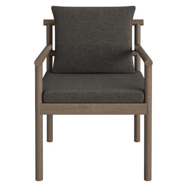 Modway Furniture Eleni Solid Teak Outdoor Dining Set Seats Six with Rope Accent Armchairs Weathered Gray Flint EEI-7563-WGR-FLI