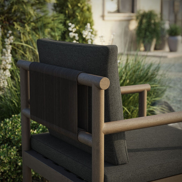 Modway Furniture Eleni Solid Teak Outdoor Dining Chair with Woven Rope Back for Patio Decks Weathered Gray Flint EEI-7561-WGR-FLI