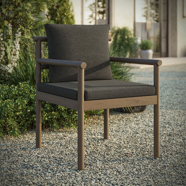 Modway Furniture Eleni Solid Teak Outdoor Dining Chair with Woven Rope Back for Patio Decks Weathered Gray Flint EEI-7561-WGR-FLI