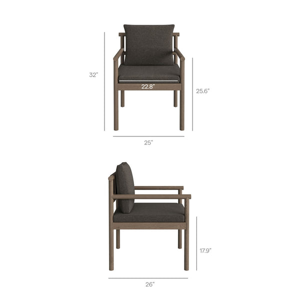 Modway Furniture Eleni Solid Teak Outdoor Dining Chair with Woven Rope Back for Patio Decks Weathered Gray Flint EEI-7561-WGR-FLI