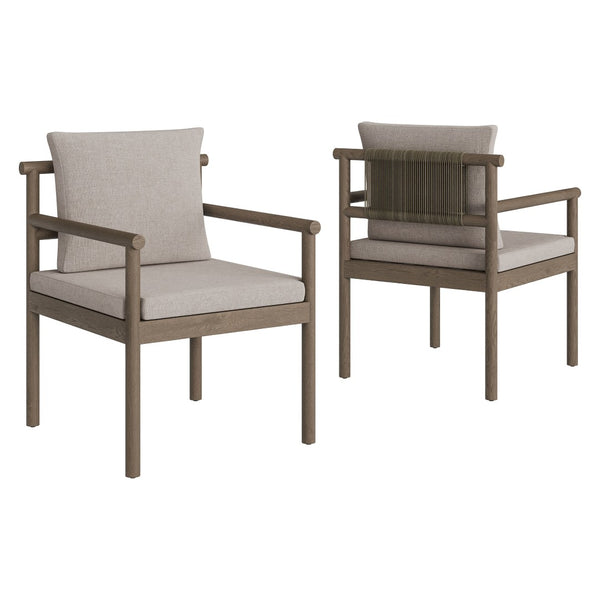 Modway Furniture Eleni Solid Teak Outdoor Dining Set Seats Six with Rope Accent Armchairs Weathered Gray Pebble EEI-7563-WGR-PEB