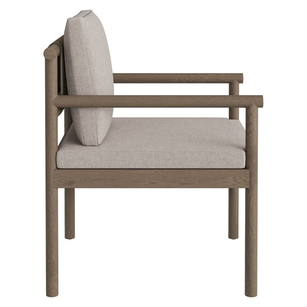 Modway Furniture Eleni Solid Teak Outdoor Dining Set Seats Six with Rope Accent Armchairs Weathered Gray Pebble EEI-7563-WGR-PEB