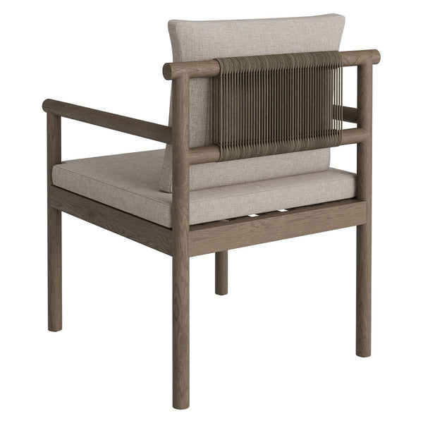 Modway Furniture Eleni Solid Teak Outdoor Dining Chair with Woven Rope Back for Patio Decks Weathered Gray Pebble EEI-7561-WGR-PEB